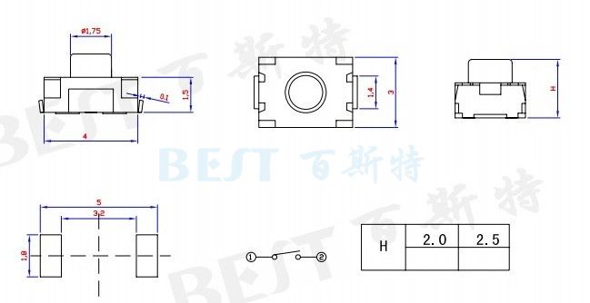 輕觸開關TS-1185U參考圖紙